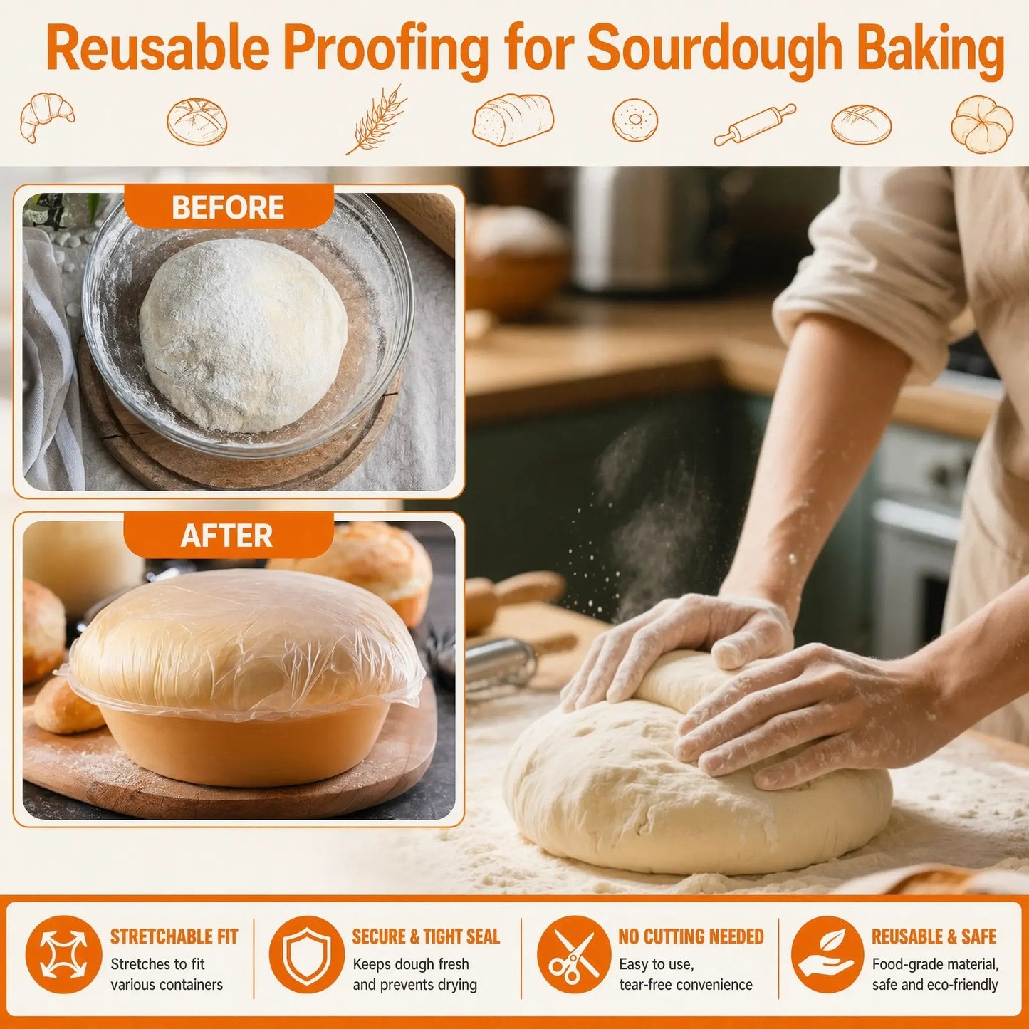🔥Buy More Save More🔥100pcs Medium Reusable Elastic Plastic Bowl Covers - Kitchen Bread Proofing