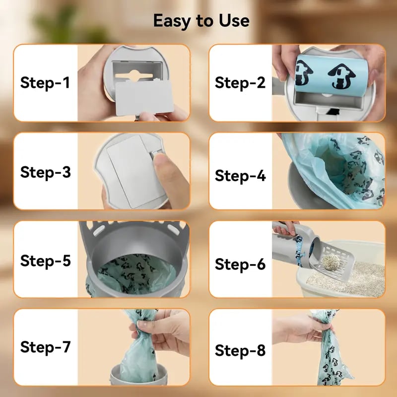 🎉Cat Litter Scooper with Holder,2-in-1 Detachable Sifter and Trash Box System with Refilled Bags