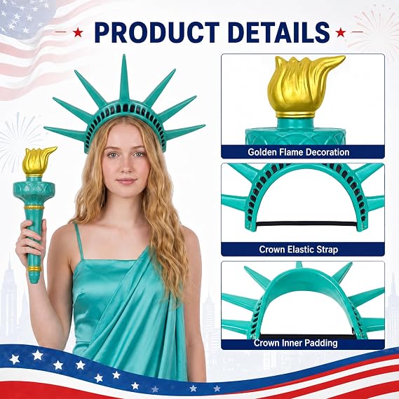 🎃Halloween Hit:🗽 Statue of Liberty Torch Headpiece – Costume Prop for Masquerades & Cosplay