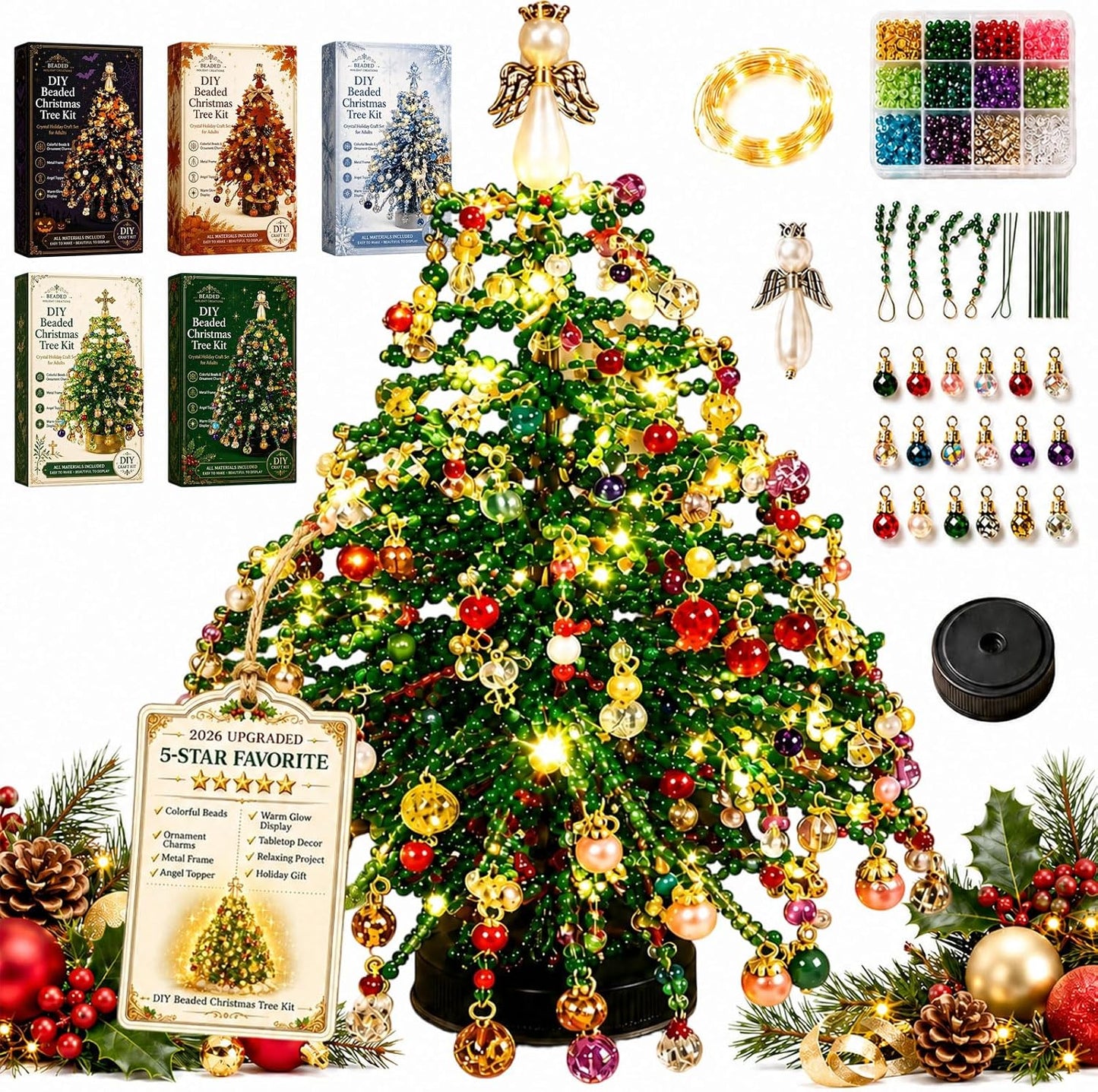 🎄✨ DIY Beaded Christmas Tree Kit – 🎅Create Your Own Sparkling Holiday Decoration