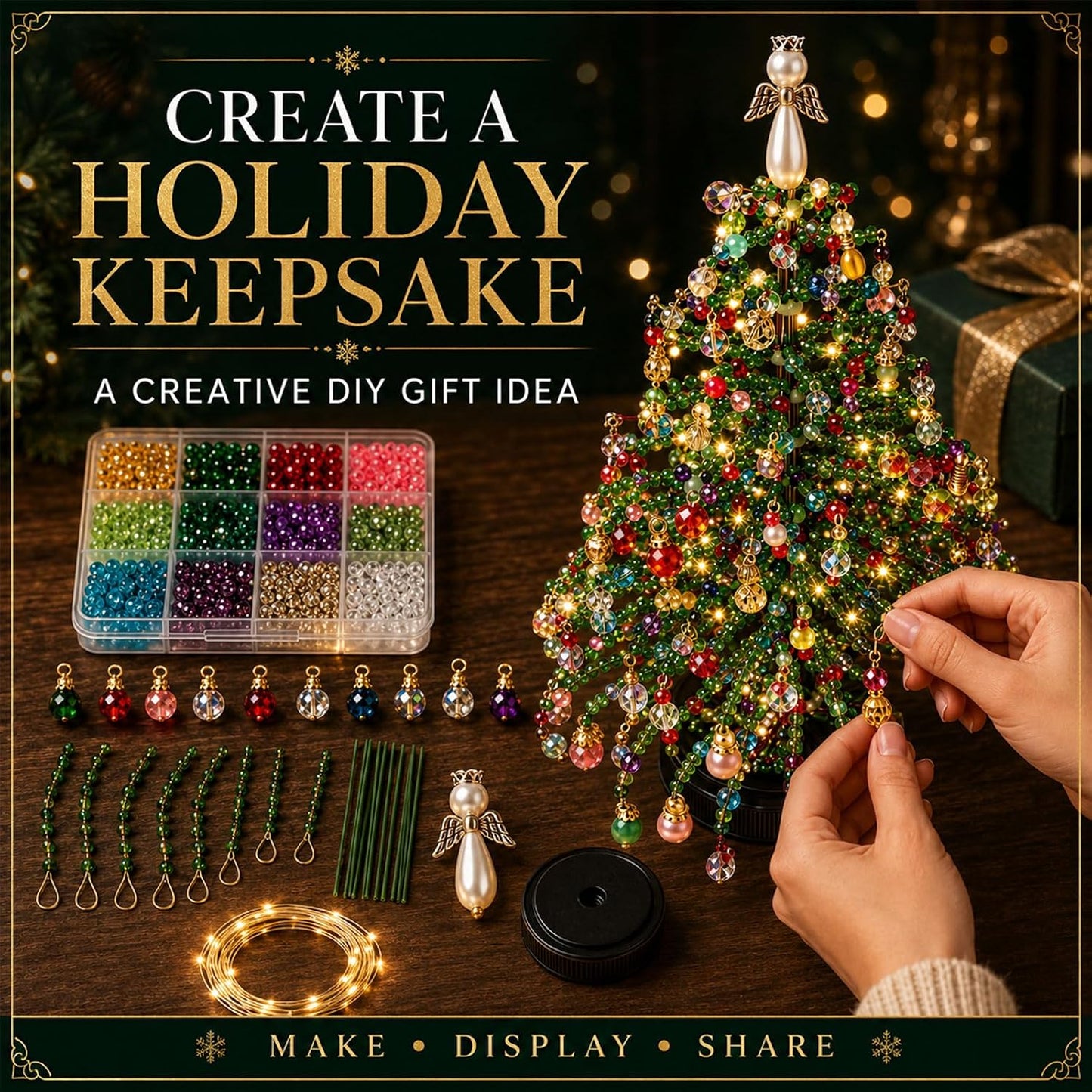 🎄✨ DIY Beaded Christmas Tree Kit – 🎅Create Your Own Sparkling Holiday Decoration