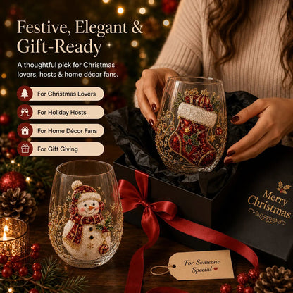 🎅Christmas Early Bird Sale🎄 Christmas Glass Art Cup | Luxury Raised Holiday Glassware for Drinks, Decor & Christmas Gifts 🎁