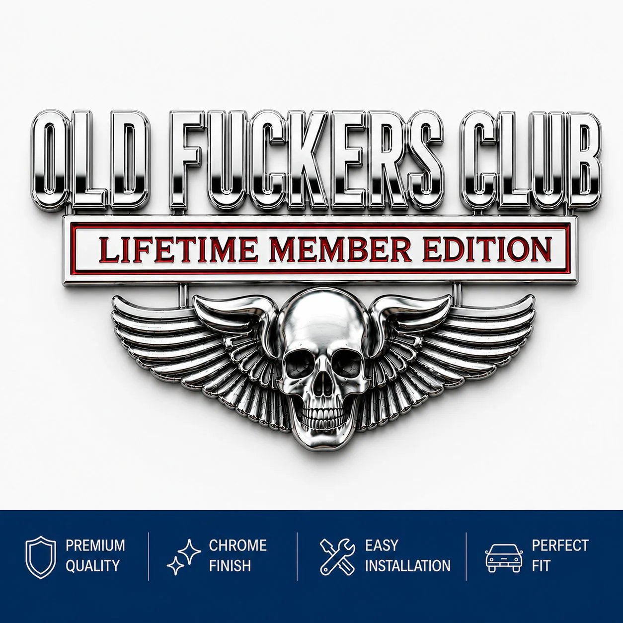 💀 OLD F*CKERS CLUB Metal Car Emblem | Chrome Peel-and-Stick Badge for Trucks, SUVs, Toolboxes & Garages 😎
