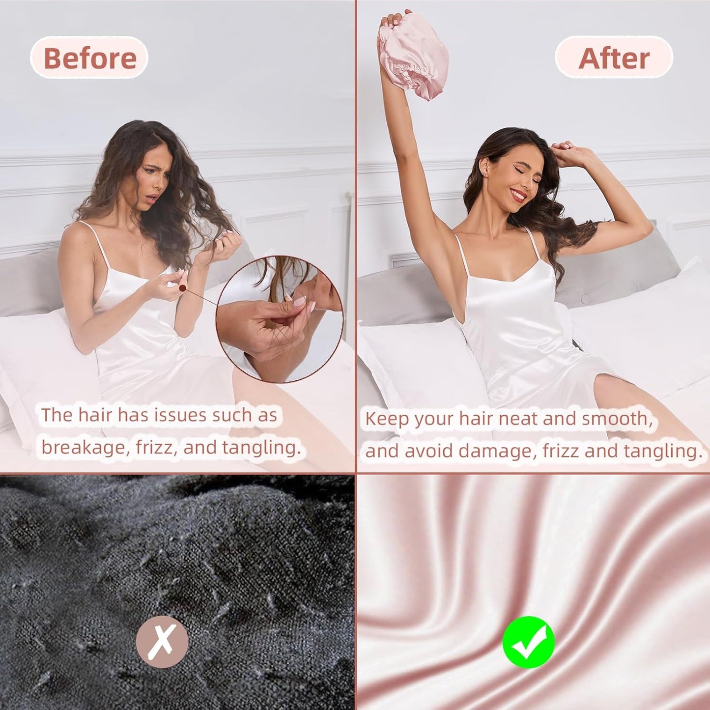 🌙 Good Hair Days Start Here: Adjustable Silk Satin Bonnet – Anti-Frizz, Zero Breakage, Perfect for Curly & Natural Hair 💖