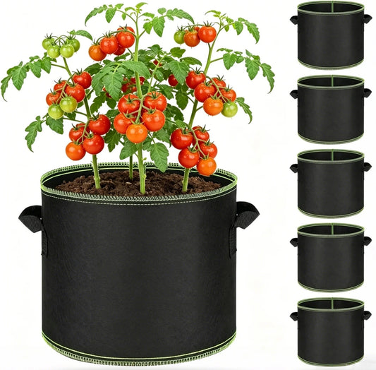 🌱 5-Pack 5 Gallon Grow Bags – Heavy Duty Aeration Fabric Pots with Handles for Vegetables, Flowers & Fruits 🪴