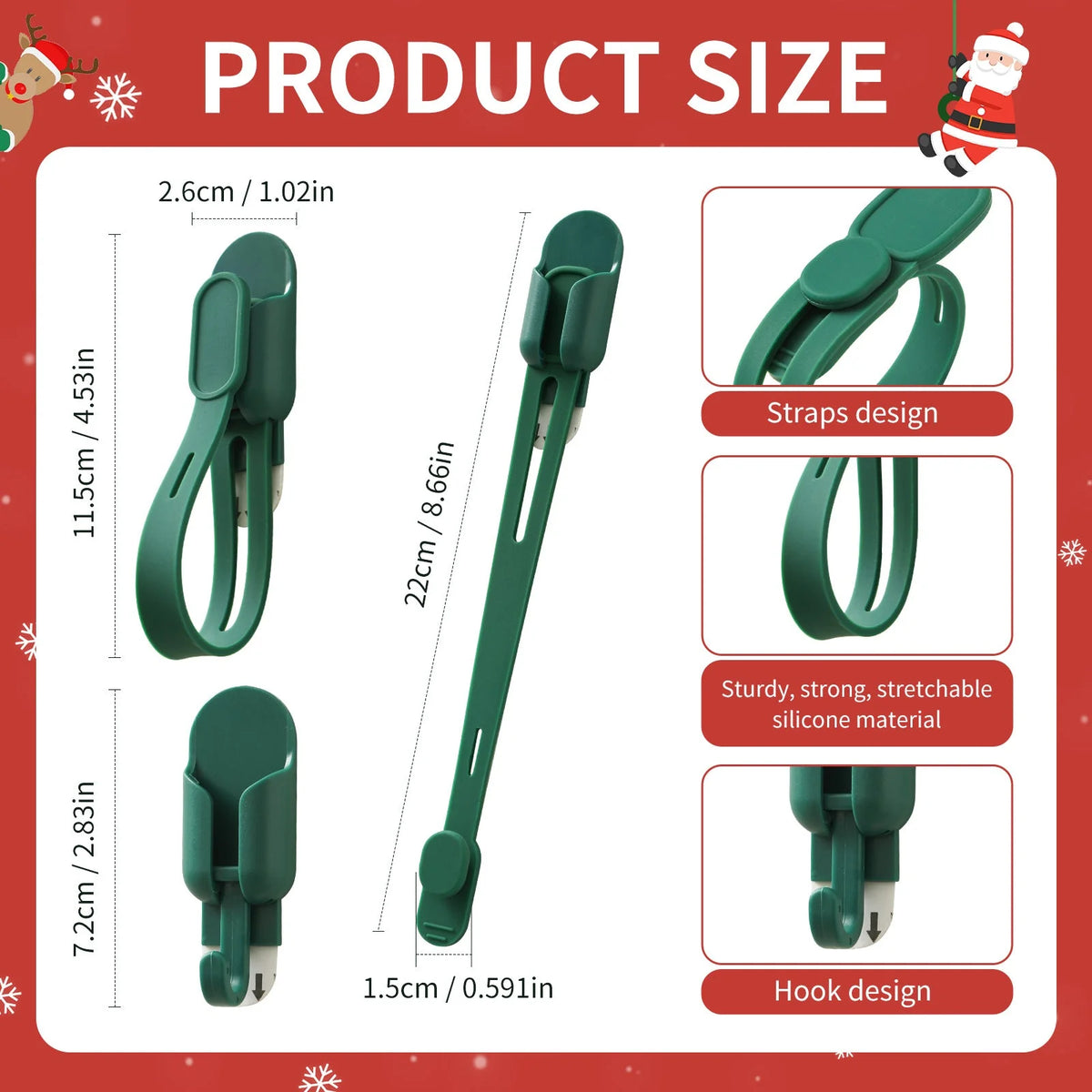 ⏰ Silicone Christmas Wreath Ties & Traceless Hooks – Reusable, Damage-free Holiday Decor Hanging Kit ✨