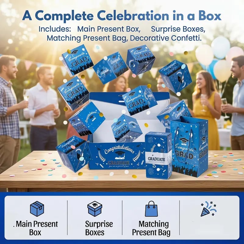 🔥2026 Graduation Explosion Pop Gift Box 🎓 Surprise Bounce Cash Box Grad Party Gift Bag Set