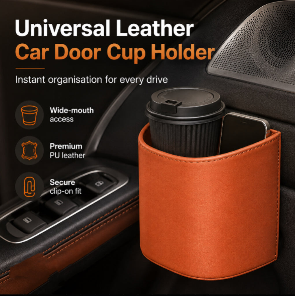 🥳2026 HOT SALE🥳💞50K+ SOLD!🚗🧺 50% OFF! Leather Car Door Cup Holder – Wide‑mouth opening, easy reach for drinks & phone. Clip‑on secure fit. PU leather, tough & stylish. 🛡️✨