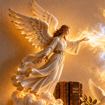 ✝️✨ Divine Light of Faith™ – 3D Lighted Angels & Angel Wall Art with Glowing Cross