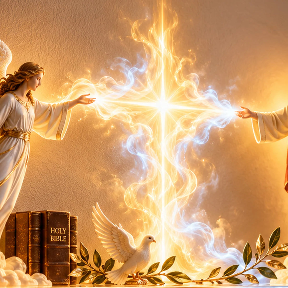 ✝️✨ Divine Light of Faith™ – 3D Lighted Angels & Angel Wall Art with Glowing Cross
