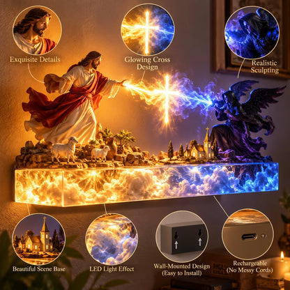 ✝️✨ Divine Light of Faith™ – 3D Lighted Angels & Angel Wall Art with Glowing Cross
