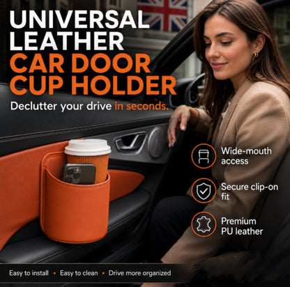 🥳2026 HOT SALE🥳💞50K+ SOLD!🚗🧺 50% OFF! Leather Car Door Cup Holder – Wide‑mouth opening, easy reach for drinks & phone. Clip‑on secure fit. PU leather, tough & stylish. 🛡️✨