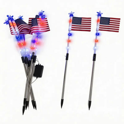 🎆8 Solar American Flag Pathway Lights – Red, White & Blue Yard Glow for 250th Independence Celebration ✨