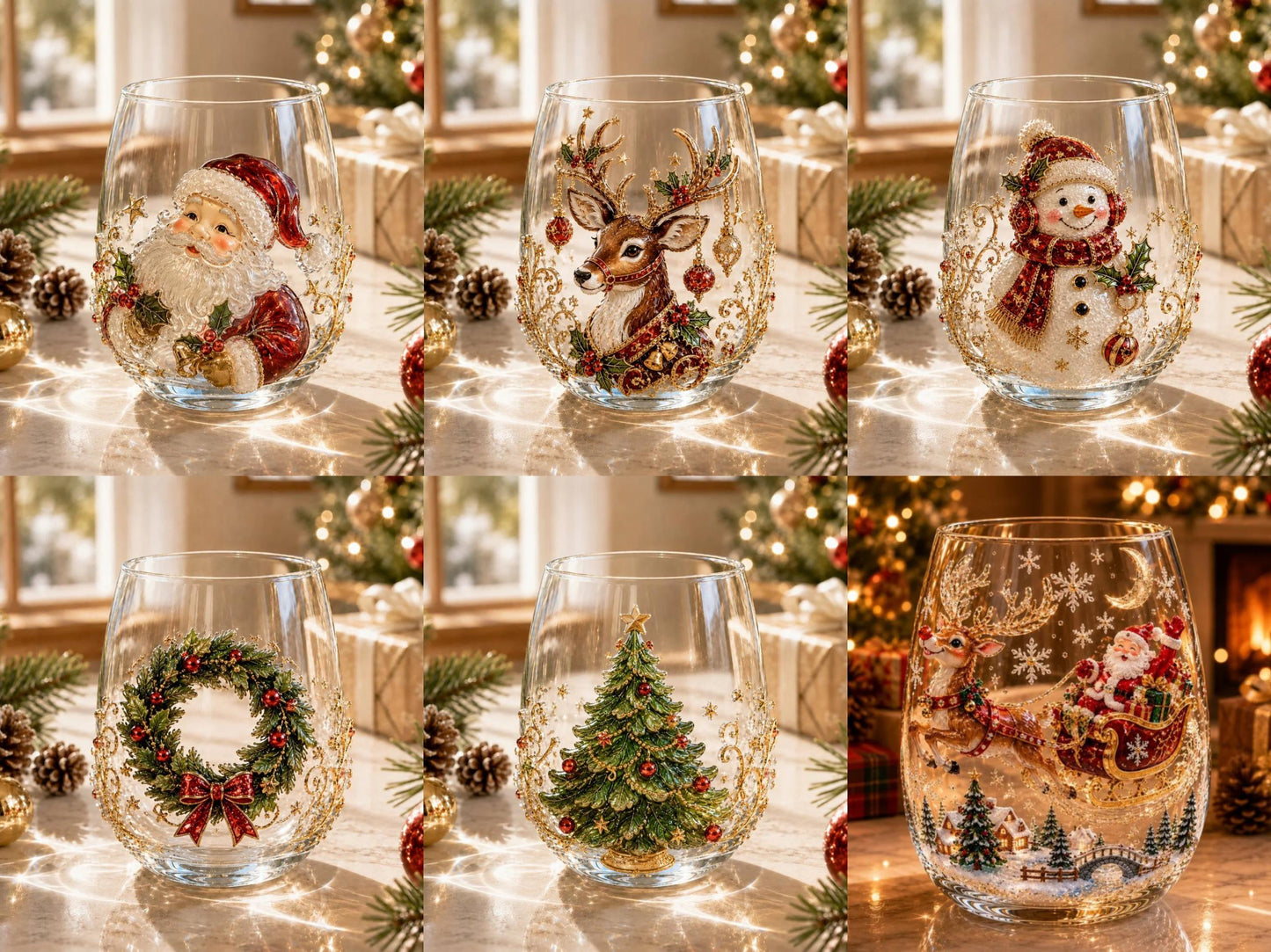 🎅Christmas Early Bird Sale🎄 Christmas Glass Art Cup | Luxury Raised Holiday Glassware for Drinks, Decor & Christmas Gifts 🎁