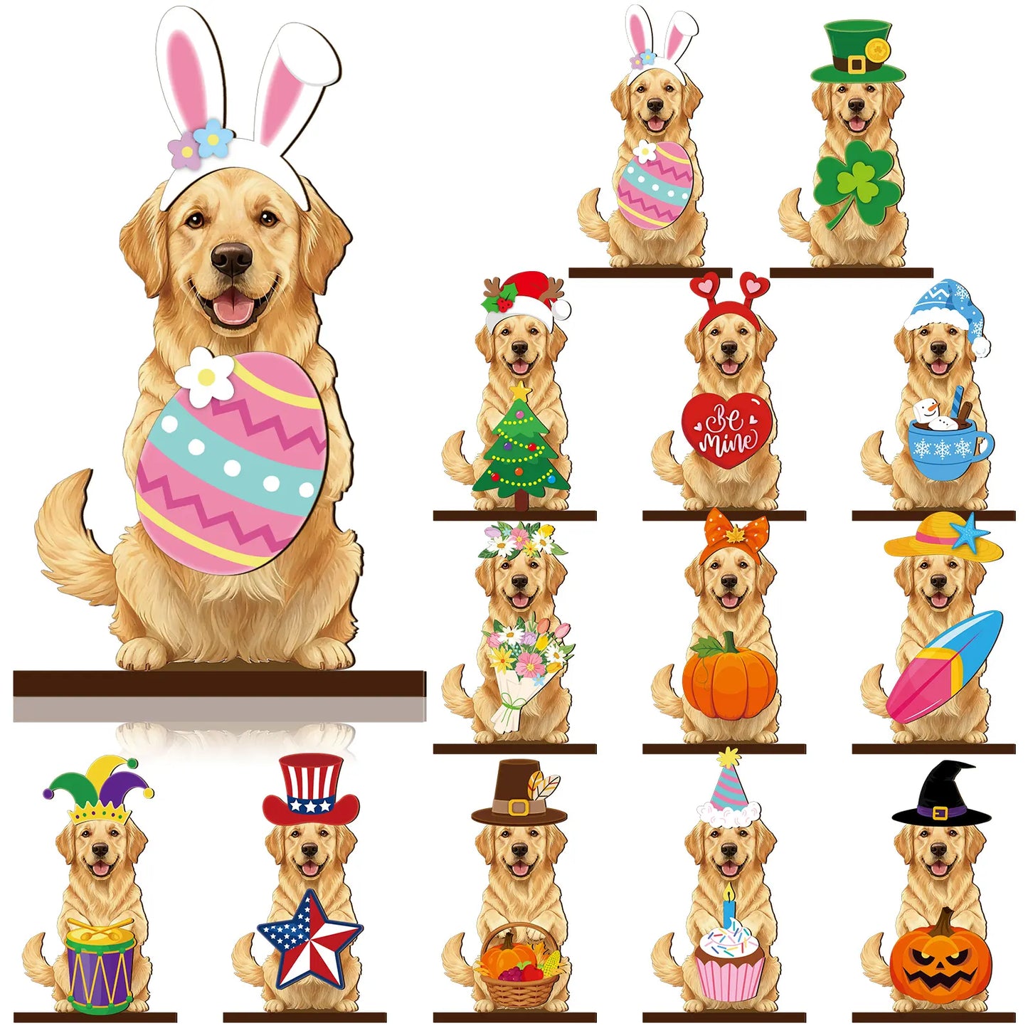 🎁 Cute Animal Wooden Desk Sign🐾 Interchangeable Seasonal Decor for Pet Lovers