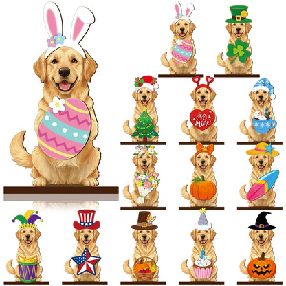 🎁 Cute Animal Wooden Desk Sign🐾 Interchangeable Seasonal Decor for Pet Lovers