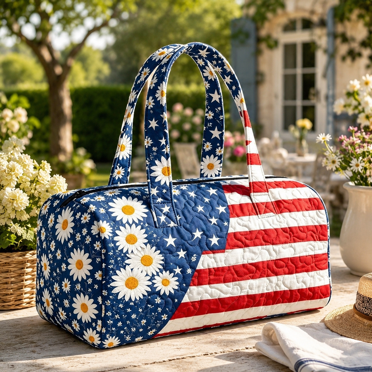 The Perfect Gift for Patriots 🎁🇺🇸 Handcrafted Quilted Tote with 3D Floral Flag 🌸