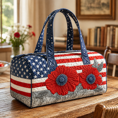 The Perfect Gift for Patriots 🎁🇺🇸 Handcrafted Quilted Tote with 3D Floral Flag 🌸