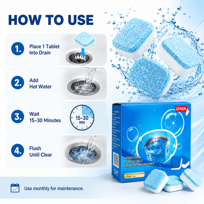 💥🫧 12PK Drain Cleaning Tablets | Sinks, Showers & Washers
