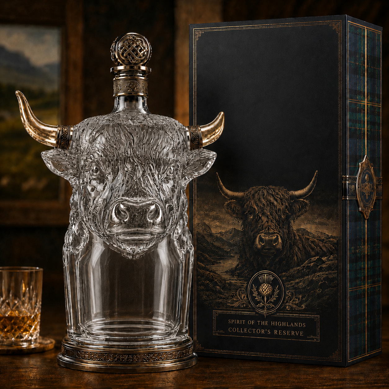 🔥Last Day 60% OFF🐮🥃Highland Cow Private Cask 21 Years Cow Head Shaped Scotch Whisky Bottle