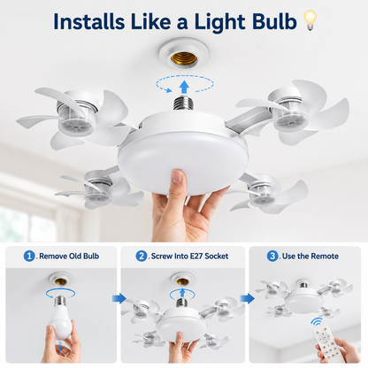 💡Socket Ceiling Fan Light – 2-in-1 LED Fan Bulb with Remote Control for Bedroom, Kitchen & Home Cooling