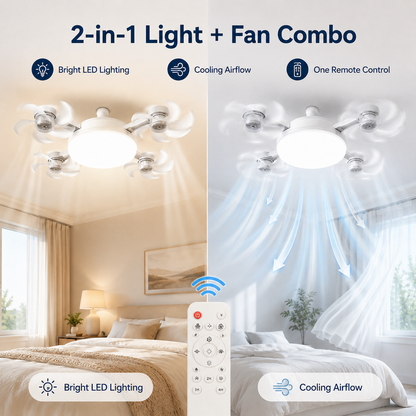 💡Socket Ceiling Fan Light – 2-in-1 LED Fan Bulb with Remote Control for Bedroom, Kitchen & Home Cooling