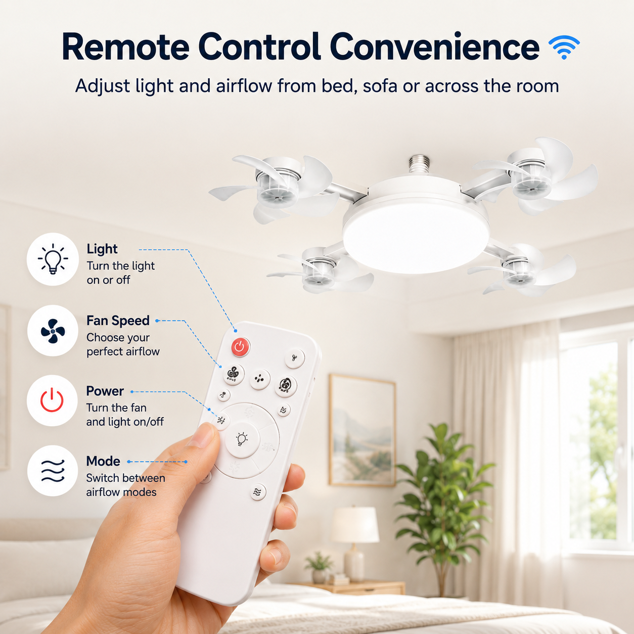 💡Socket Ceiling Fan Light – 2-in-1 LED Fan Bulb with Remote Control for Bedroom, Kitchen & Home Cooling