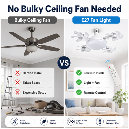 💡Socket Ceiling Fan Light – 2-in-1 LED Fan Bulb with Remote Control for Bedroom, Kitchen & Home Cooling