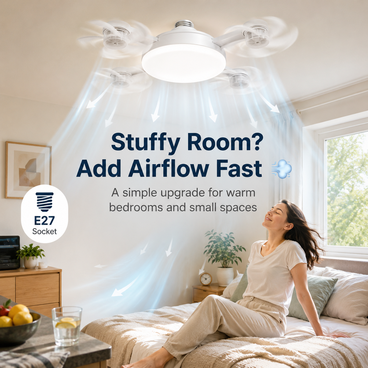 💡Socket Ceiling Fan Light – 2-in-1 LED Fan Bulb with Remote Control for Bedroom, Kitchen & Home Cooling