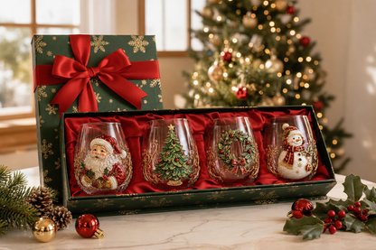 🎅Christmas Early Bird Sale🎄 Christmas Glass Art Cup | Luxury Raised Holiday Glassware for Drinks, Decor & Christmas Gifts 🎁