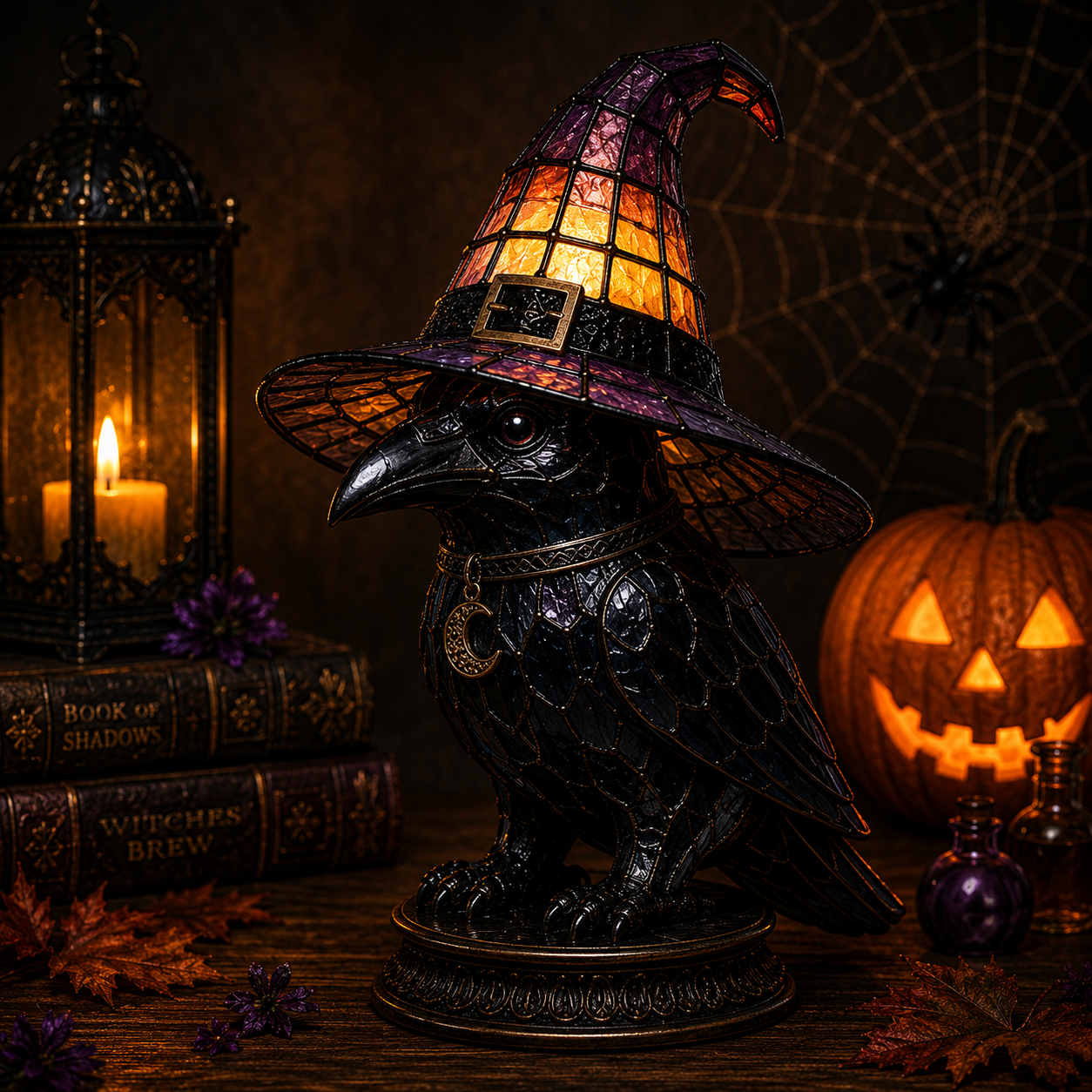 🔥Exclusive Limited Item 👍🔥45%OFF🐈 Gothic Stained Glass Witch Black Cat Table Lamp | Halloween Witch Hat Night Light Decor