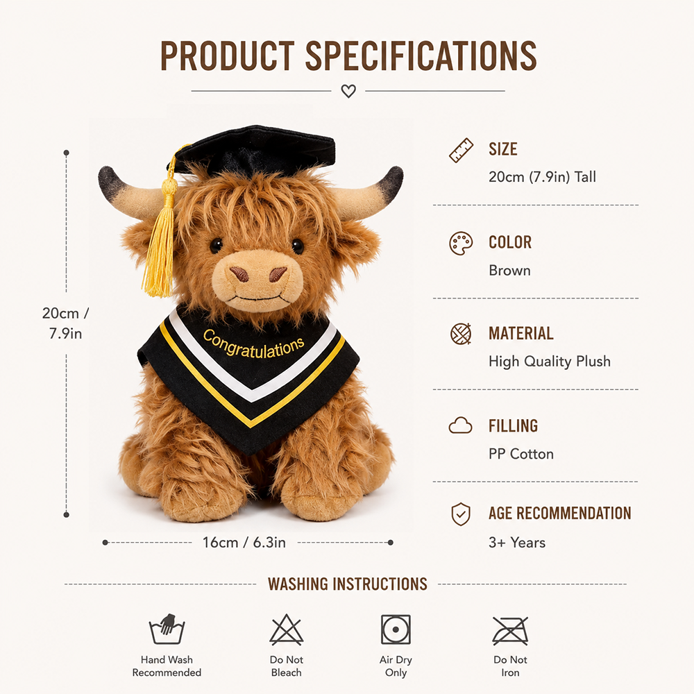 🎓 Graduation Highland Cow Plush – The Ultimate Sentimental Keepsake