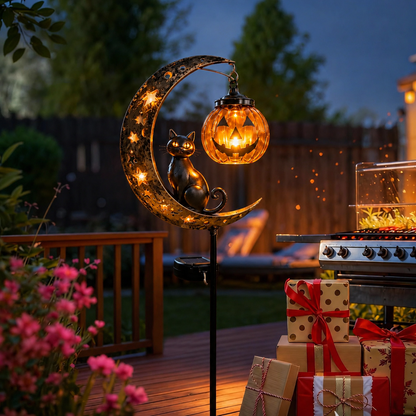 🎃☀️Solar Halloween Black Cat & Pumpkin Moon Garden Stake Light