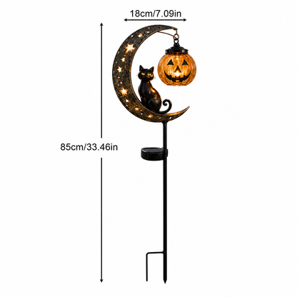 🎃☀️Solar Halloween Black Cat & Pumpkin Moon Garden Stake Light