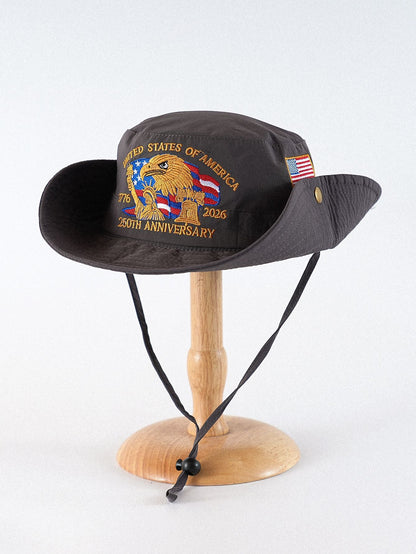 🎊America 250th Anniversary Boonie Hat – Patriotic Eagle Embroidery | Wide Brim Sun Hat for Outdoor & Patriotic Events
