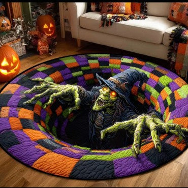 🔥3D Skeleton Vortex Quilted Round Halloween Rug