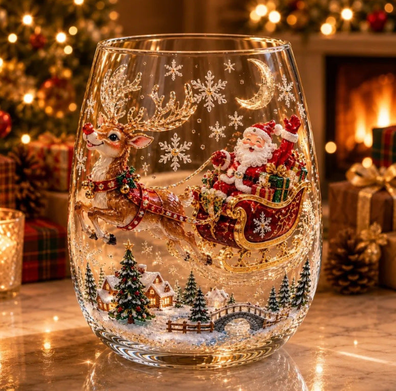 🎅Christmas Early Bird Sale🎄 Christmas Glass Art Cup | Luxury Raised Holiday Glassware for Drinks, Decor & Christmas Gifts 🎁