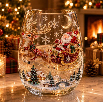 🎅Christmas Early Bird Sale🎄 Christmas Glass Art Cup | Luxury Raised Holiday Glassware for Drinks, Decor & Christmas Gifts 🎁