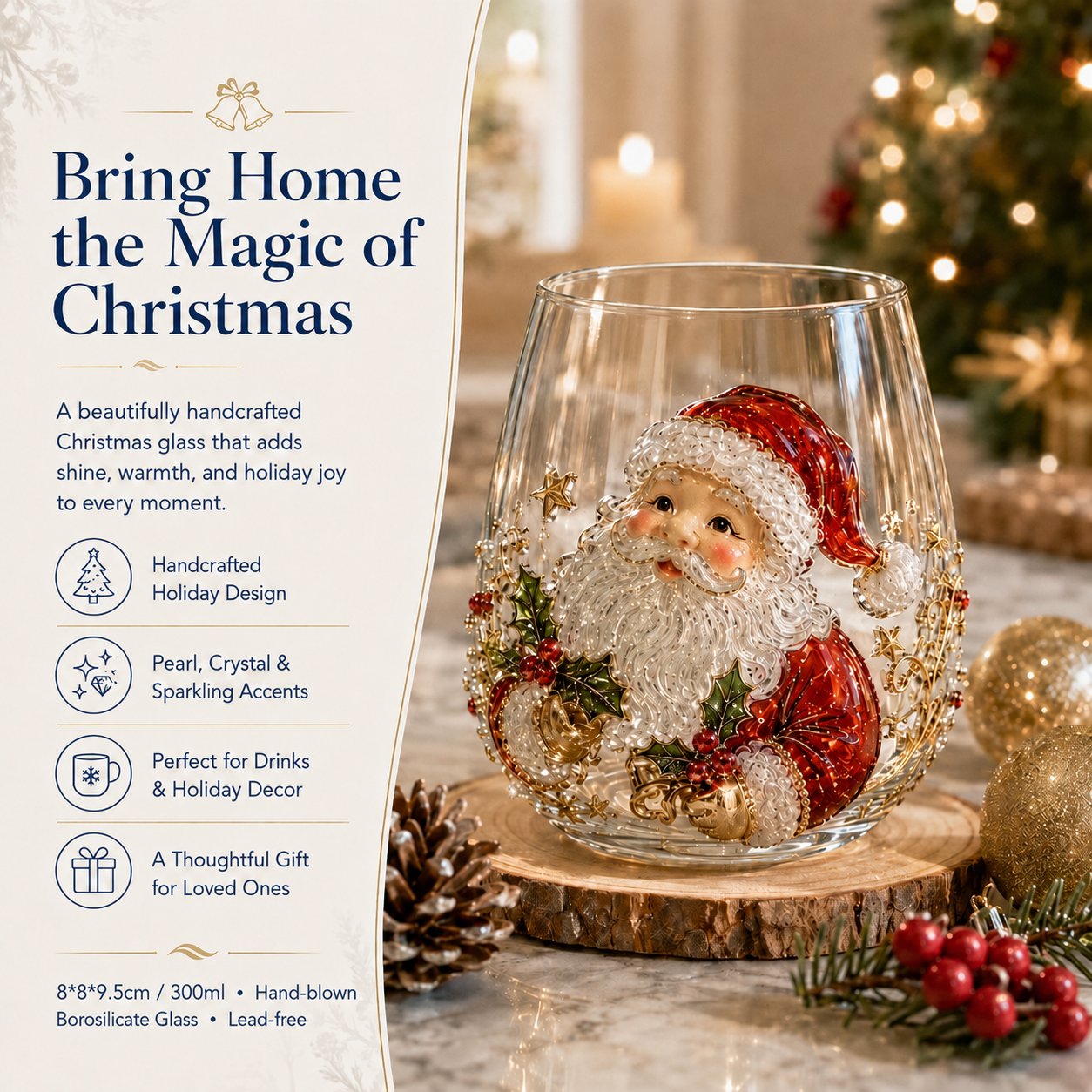🎅Christmas Early Bird Sale🎄 Christmas Glass Art Cup | Luxury Raised Holiday Glassware for Drinks, Decor & Christmas Gifts 🎁