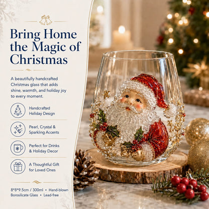 🎅Christmas Early Bird Sale🎄 Christmas Glass Art Cup | Luxury Raised Holiday Glassware for Drinks, Decor & Christmas Gifts 🎁