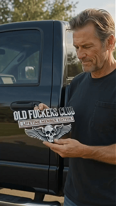 💀 OLD F*CKERS CLUB Metal Car Emblem | Chrome Peel-and-Stick Badge for Trucks, SUVs, Toolboxes & Garages 😎
