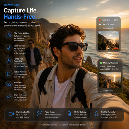 👓 50% OFF AI Smart Glasses 🎥 4K POV Camera | Multi-Language Translation & AR Navigation-H