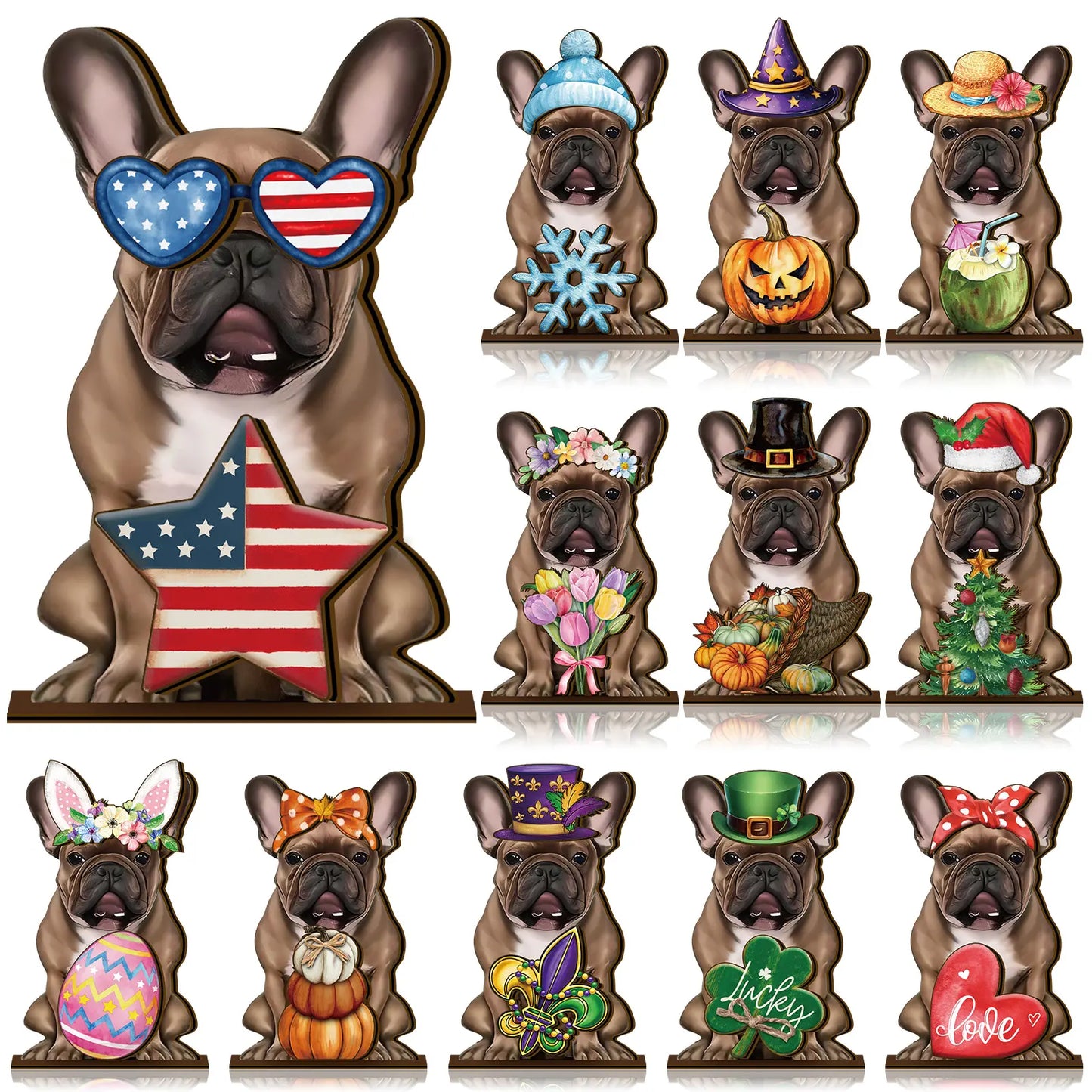 🎁 Cute Animal Wooden Desk Sign🐾 Interchangeable Seasonal Decor for Pet Lovers