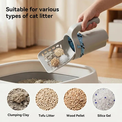 🎉Cat Litter Scooper with Holder,2-in-1 Detachable Sifter and Trash Box System with Refilled Bags