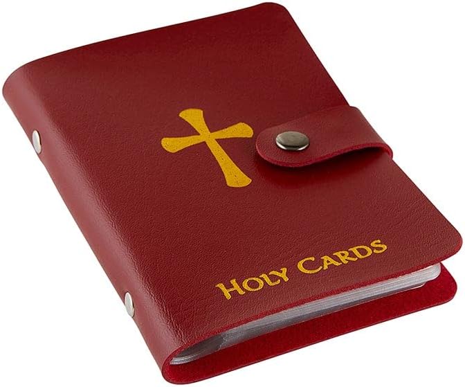 ✝️Holy Card Holder – Genuine Leather Catholic Prayer Card Organizer with 54 Prayer Cards | Snap Closure