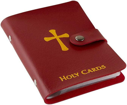 ✝️Holy Card Holder – Genuine Leather Catholic Prayer Card Organizer with 54 Prayer Cards | Snap Closure