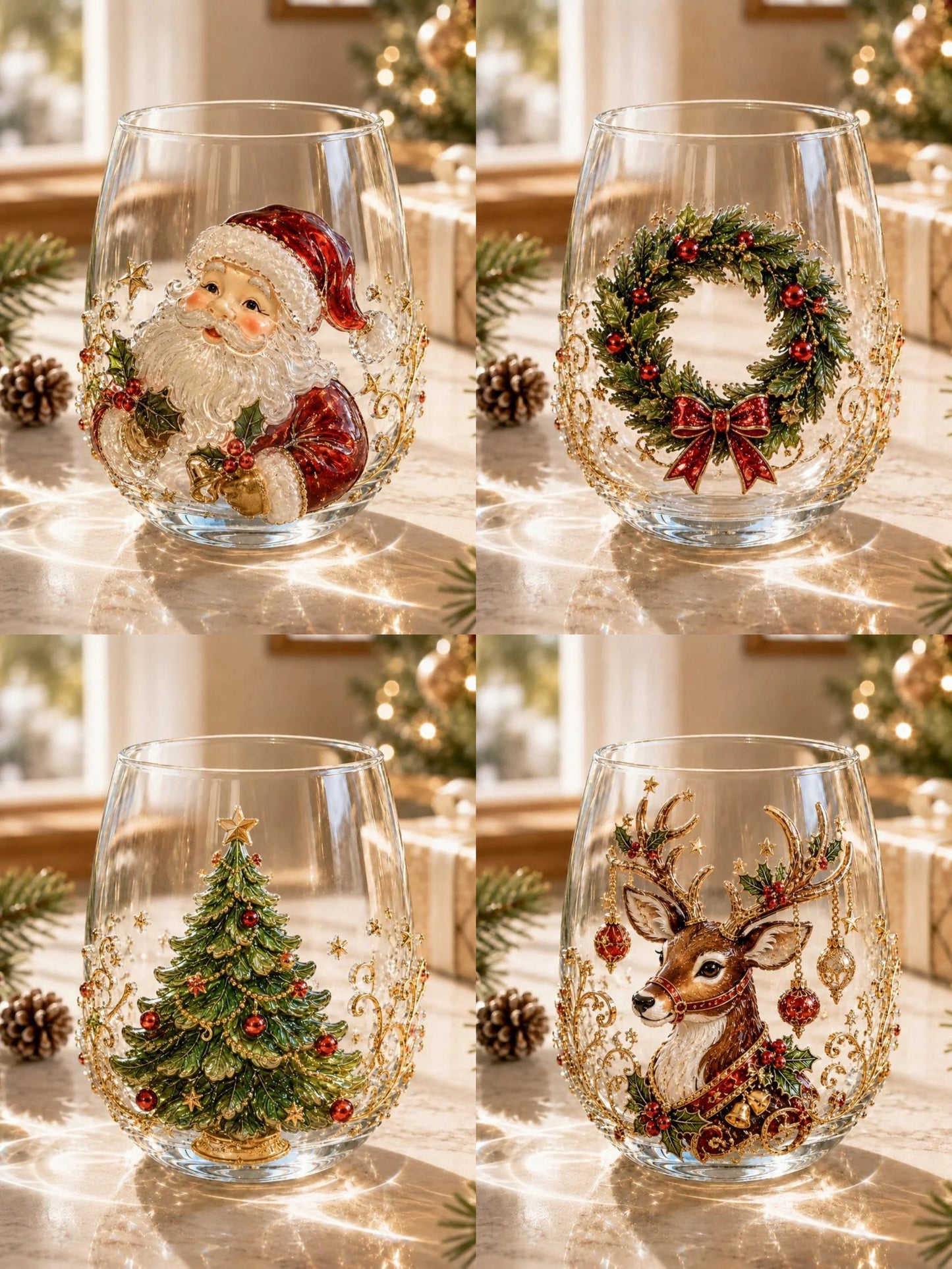 🎅Christmas Early Bird Sale🎄 Christmas Glass Art Cup | Luxury Raised Holiday Glassware for Drinks, Decor & Christmas Gifts 🎁