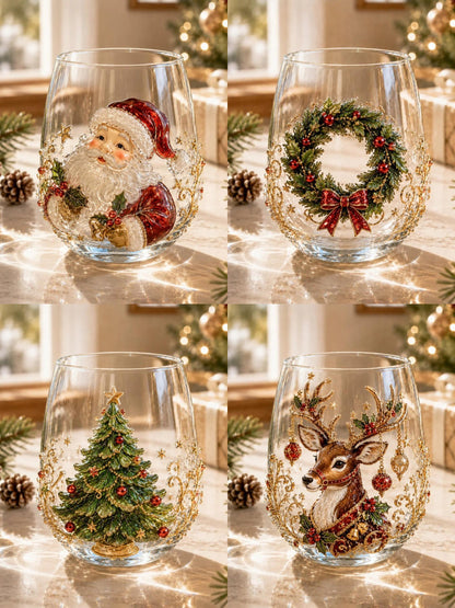 🎅Christmas Early Bird Sale🎄 Christmas Glass Art Cup | Luxury Raised Holiday Glassware for Drinks, Decor & Christmas Gifts 🎁