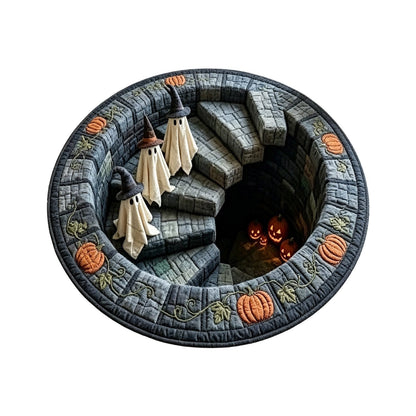 🔥 3D Haunted Staircase Round Rug – Spooky Halloween Optical Illusion 👻