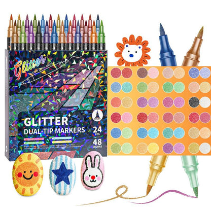 🎨Glitter Effect Brush Markers🥇✨: Create Sparkling Art Smoothly 🥳(🌈24-96 Colors | Smooth No Clog | No Bleed Through📝